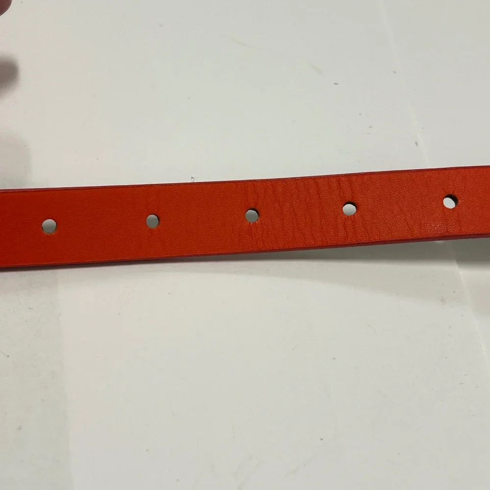 Coldwater Creek Orange Leather Skinny Belt Gold Buckle XL Vibrant Accessory